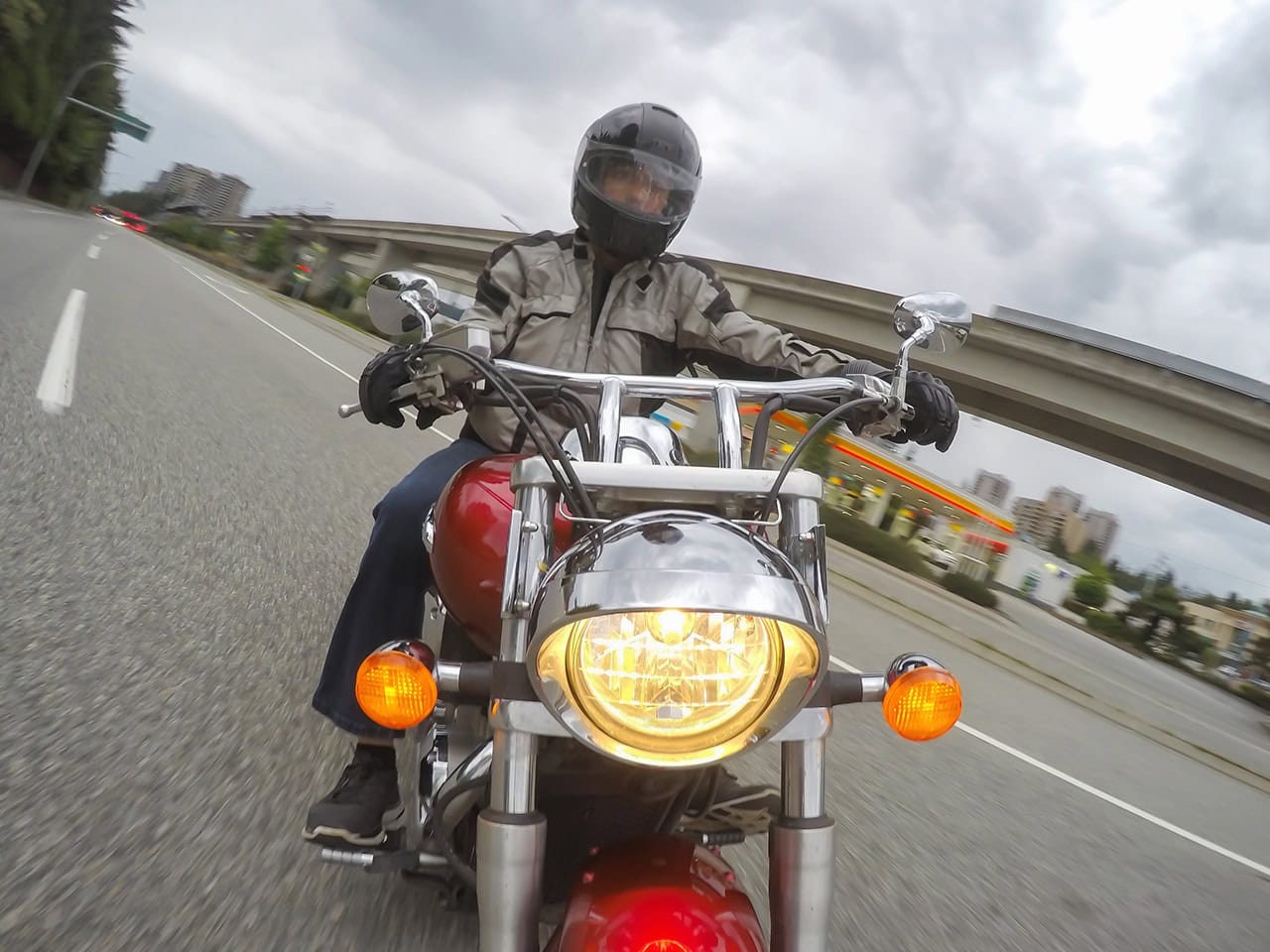 motorcycle rider taking a tight right turn